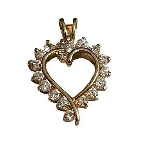 Sterling Silver 925 Cubic Zirconia‎ Gold Tone Overlay Open Heart Pendant Charm